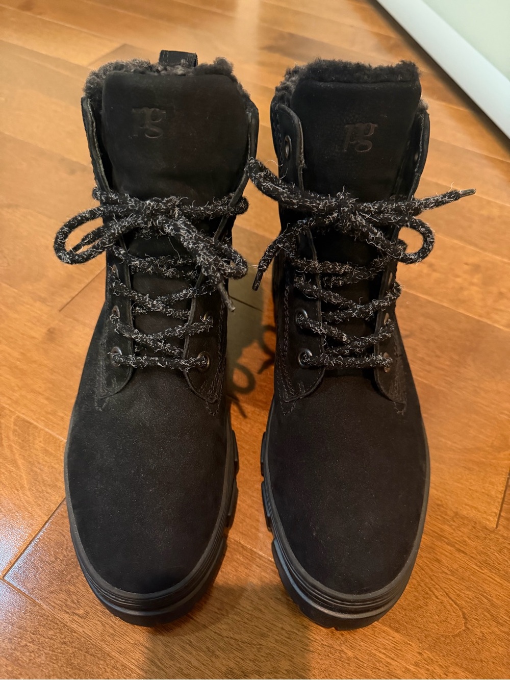 Paul Green Plush Black Suede Lace-Up Winter Boots